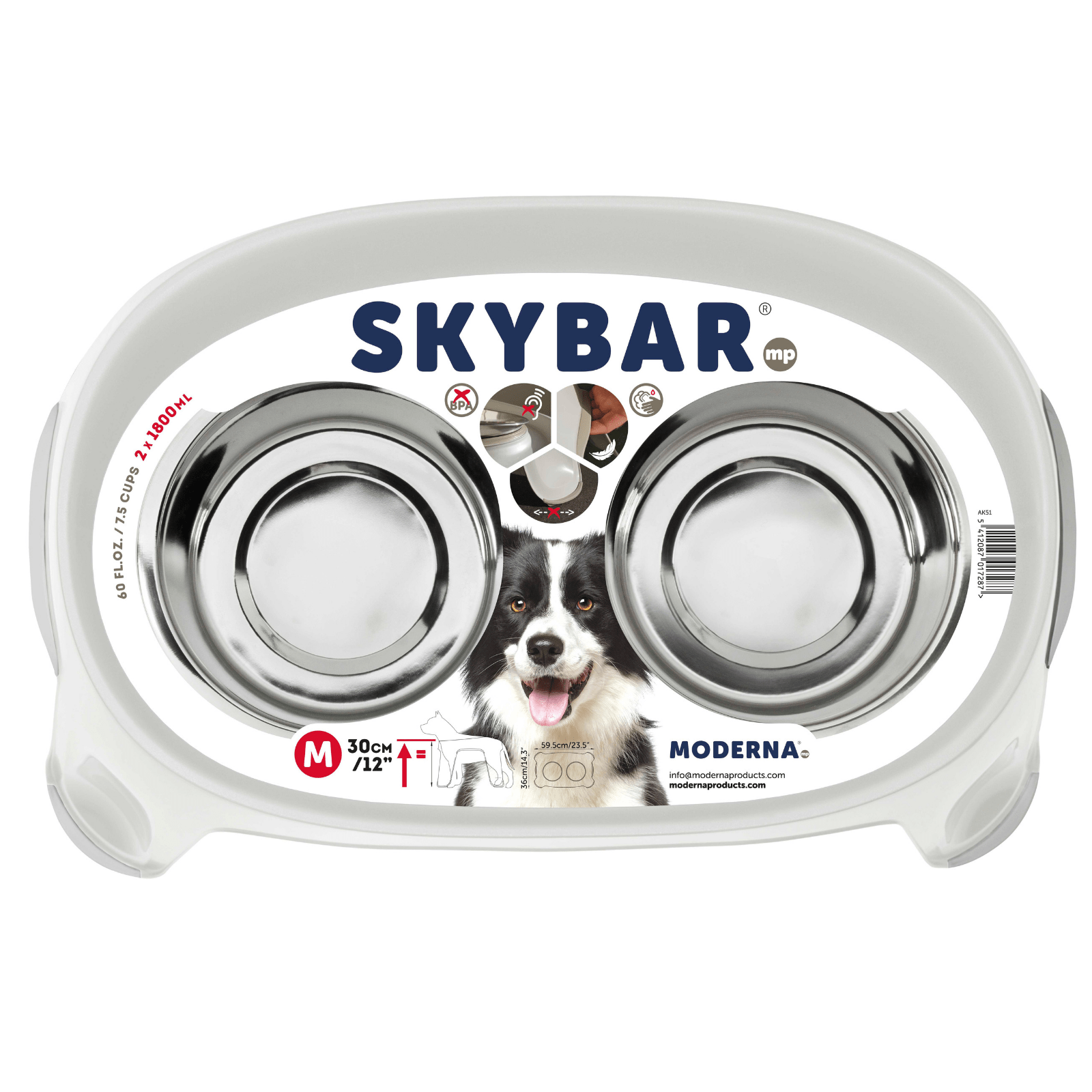 Moderna Skybar Raised Dog Bowl Stand, White