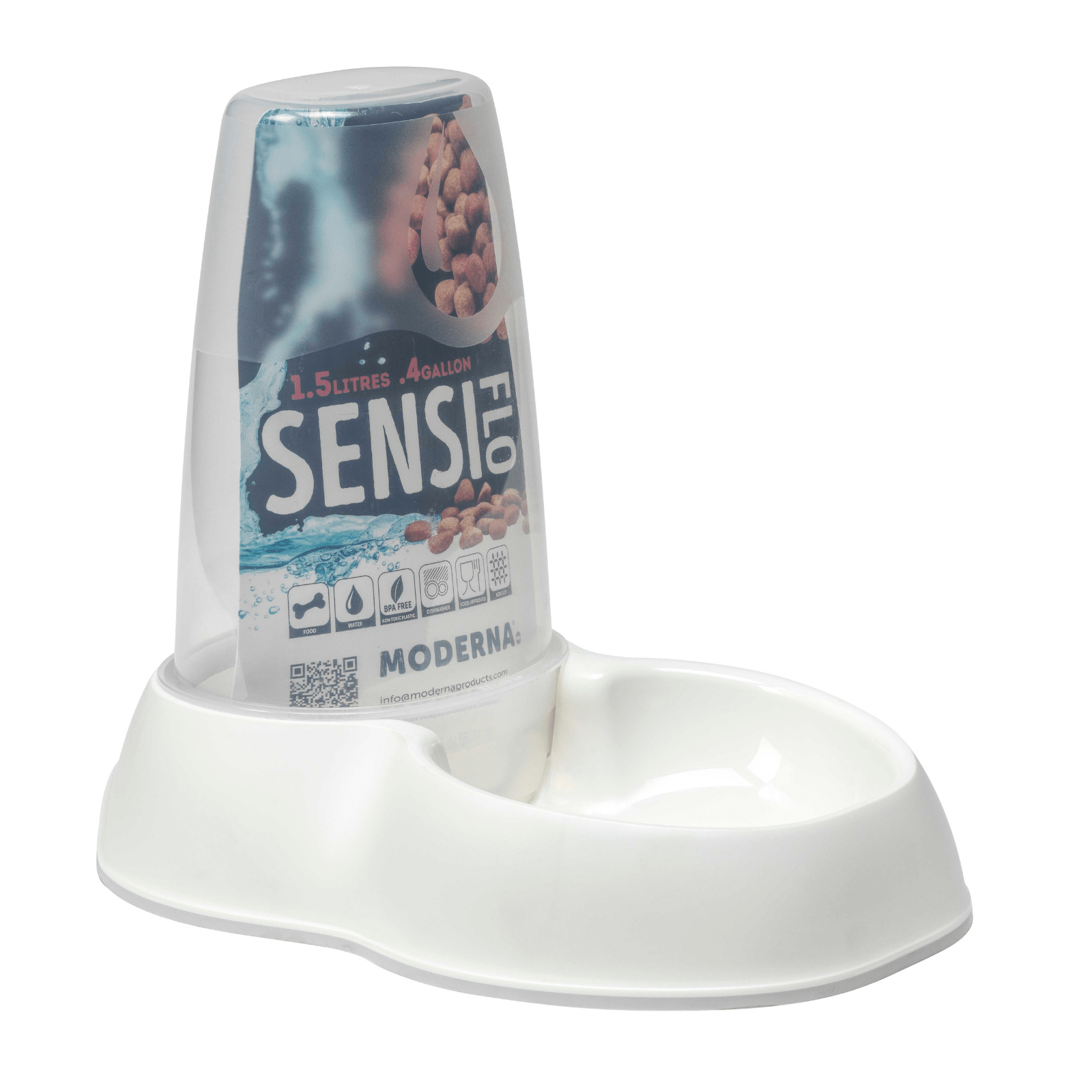 Moderna Sensiflo Pet Food Dispenser, 1.5L Gravity Feeder, White